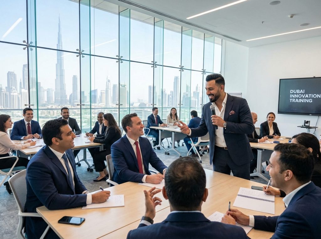 Corporate training session in Dubai with professionals attending an interactive workshop