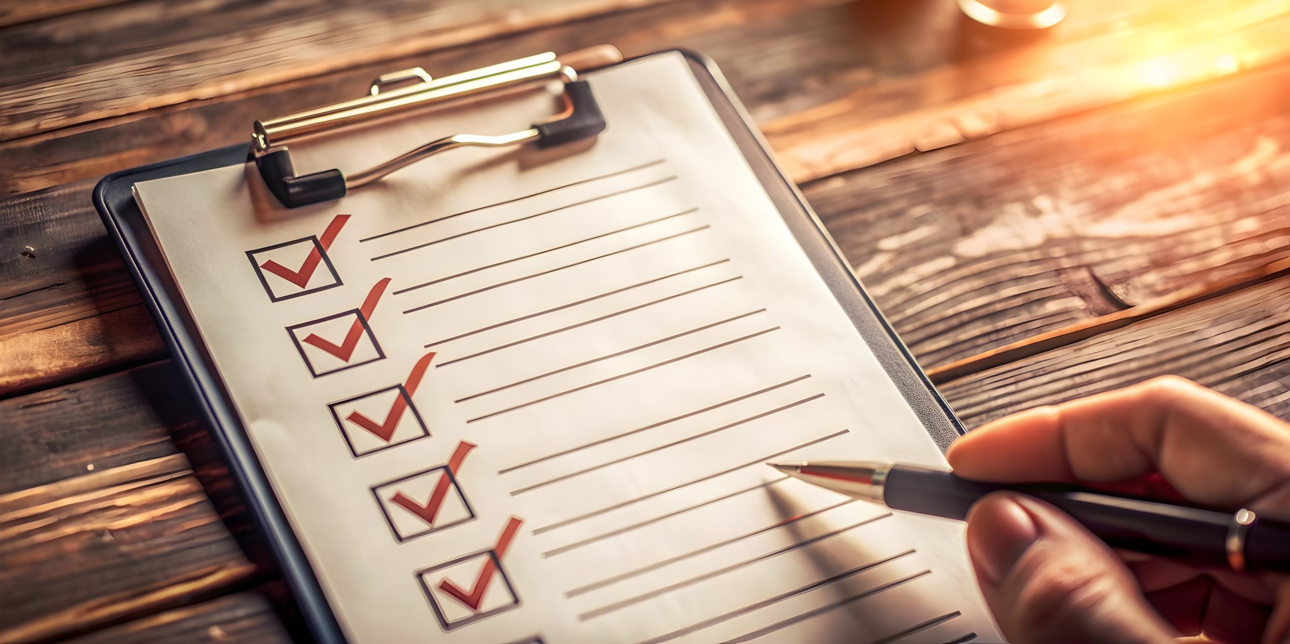 clipboard with red checklist with pen it pen middle
