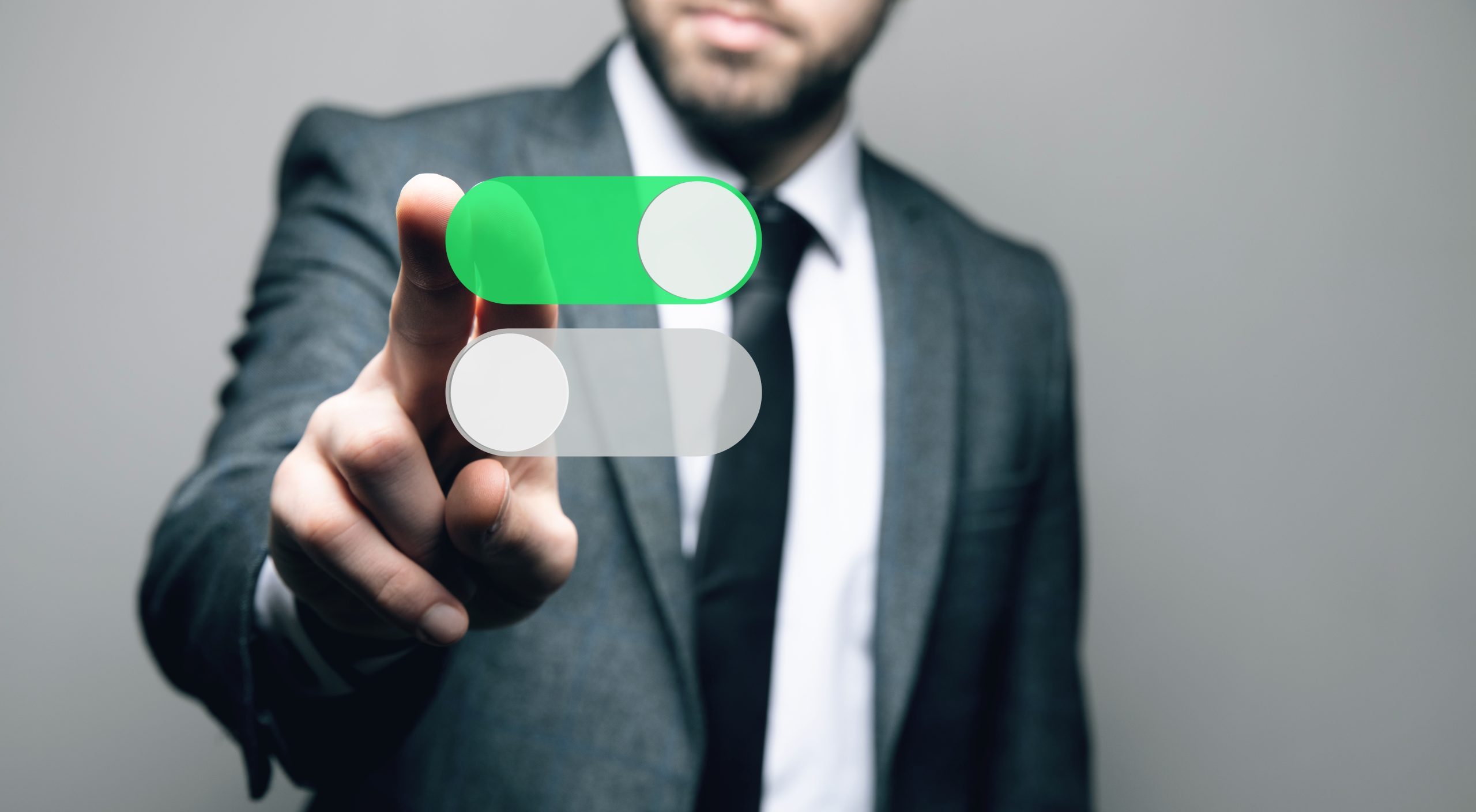 mobile switch gray green man tapping screen