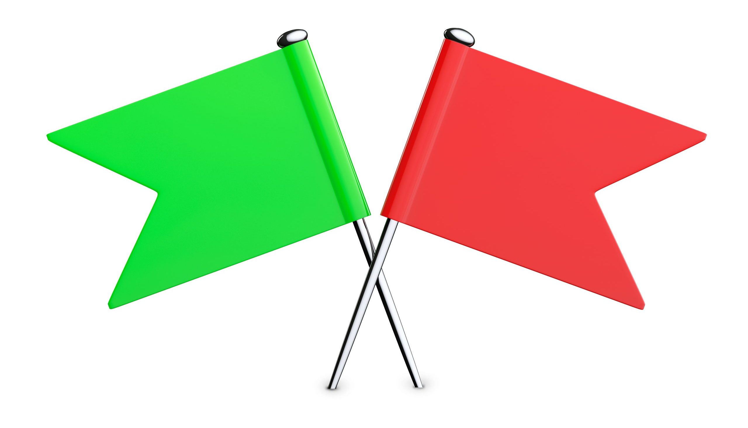 red green flag pins white background 3d rendering